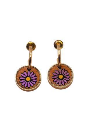 Aster Flower Recycled Wood Gold Earrings