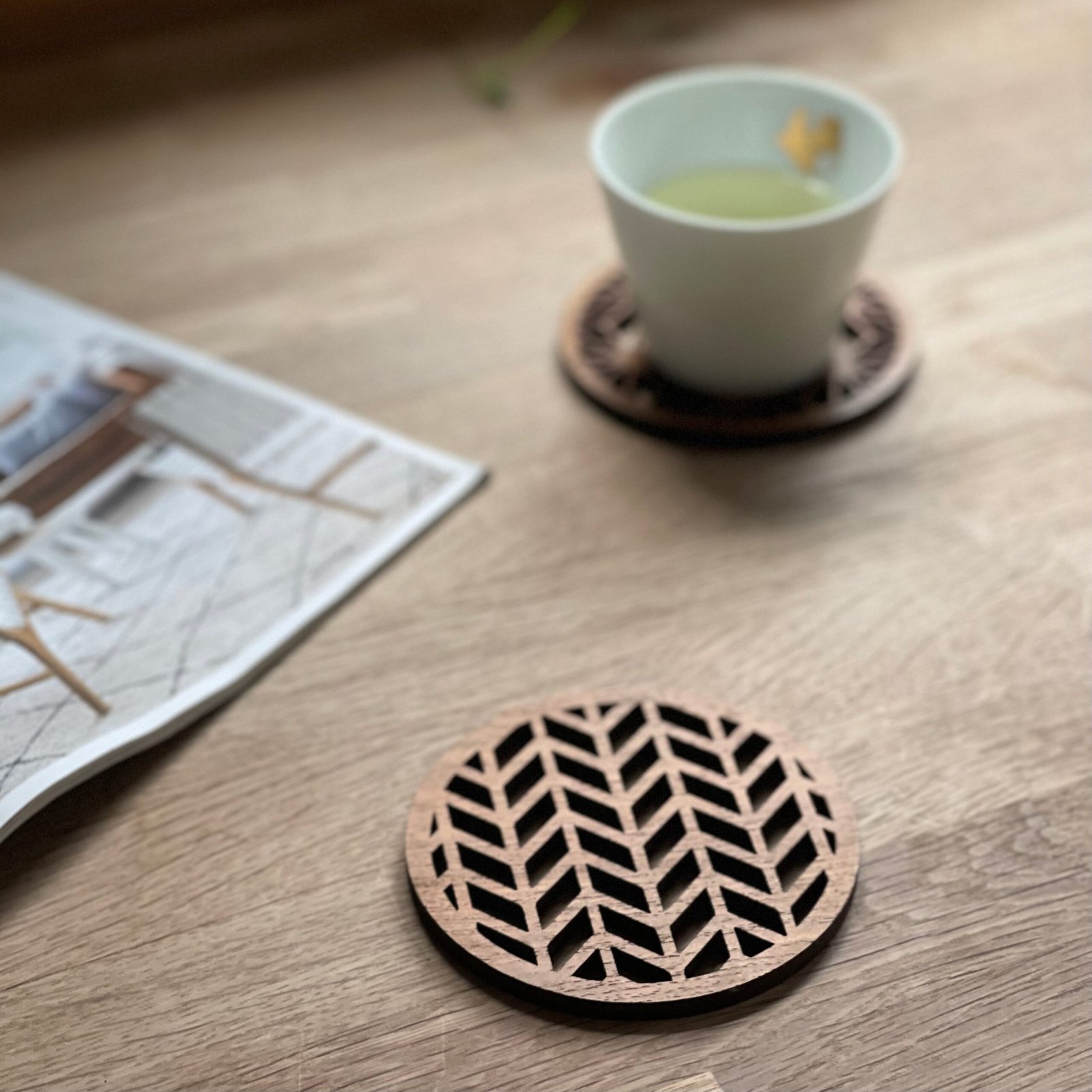 Japanese Patterns Upcycled Teak Wood Coasters - Individual / Set of 4 - Image 5