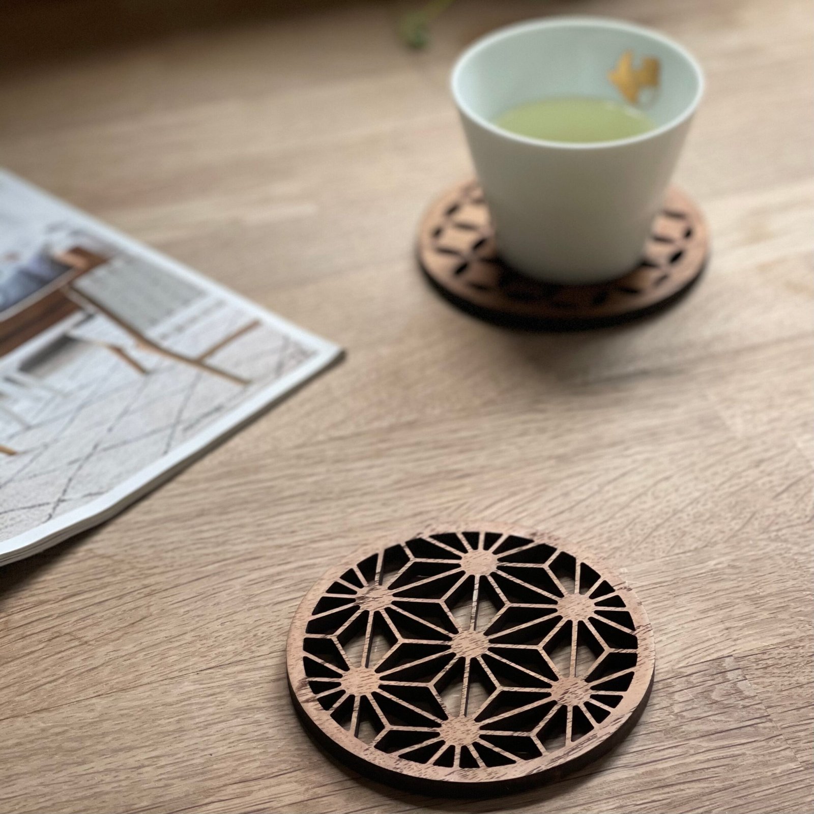 Japanese Patterns Upcycled Teak Wood Coasters - Individual / Set of 4 - Image 2