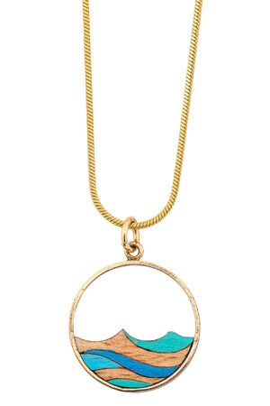 Ocean Recycled Wood Gold Necklace