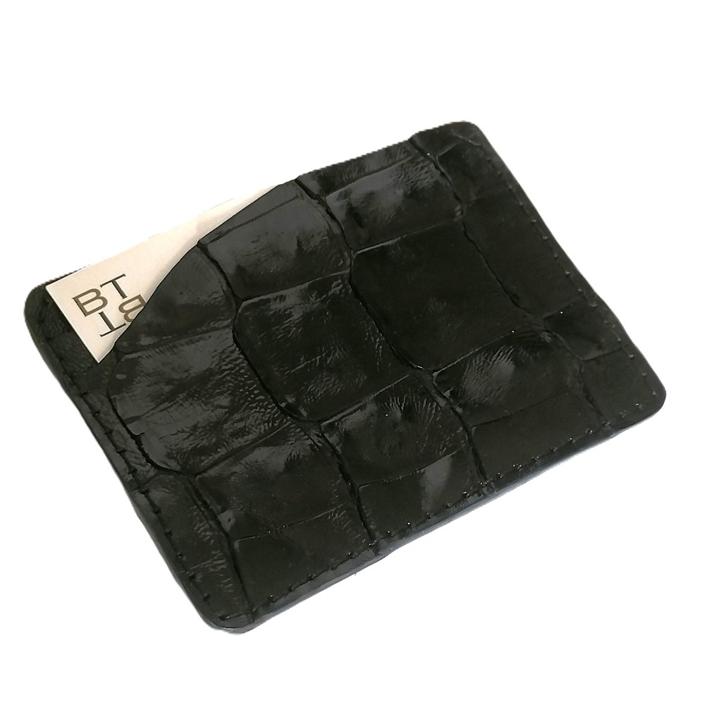 Tarjetero de Cocodrilo y Napa de cordero, BLACK TAIL. Porta-tarjetas de 2 ranuras, con bolsillo intermedio. - Image 2