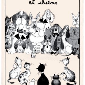 Tea Towel Dubout Entre chats et chiens Écru 48 X 72
