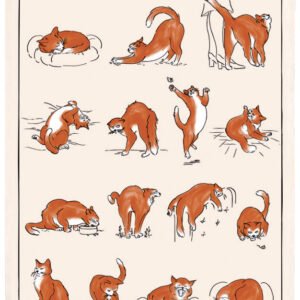 Printed tea towel Journée de chat Écru 48 X 72