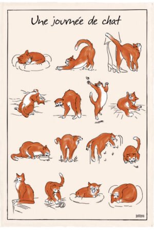 Printed tea towel Journée de chat Écru 48 X 72