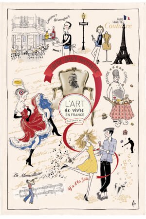 Printed tea towel Art de vivre Écru 48 X 72