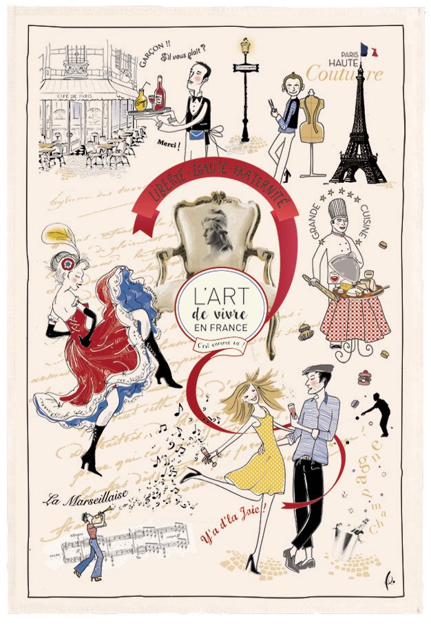 Printed tea towel Art de vivre Écru 48 X 72
