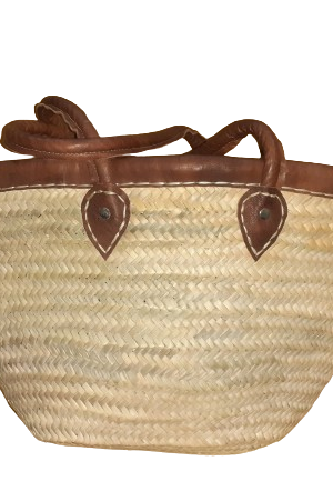 Capazo de paja y asas de cuero