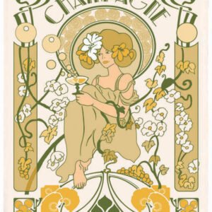 Champagne Art Nouveau Tea Towel Écru 48 X 72