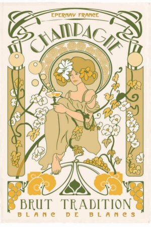 Champagne Art Nouveau Tea Towel Écru 48 X 72