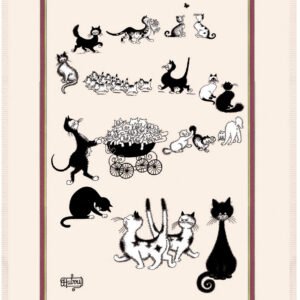 Large tea towel Dubout Multi-chats Écru 60 X 80