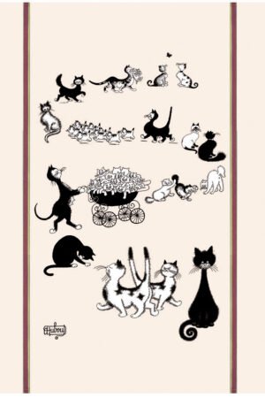 Large tea towel Dubout Multi-chats Écru 60 X 80