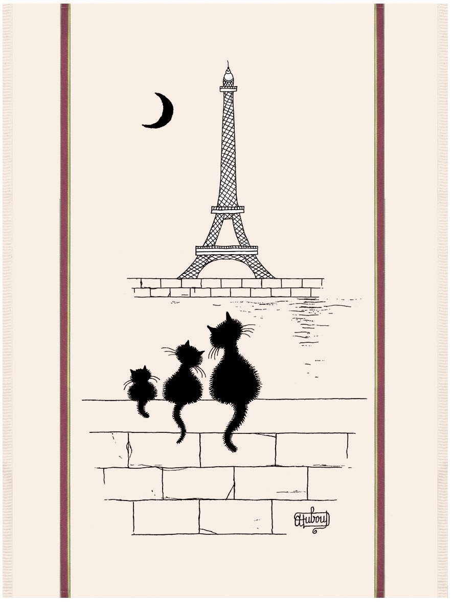 Large tea towel Dubout Chats Tour Eiller Écru 60 X 80