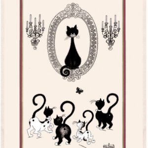 Large tea towel Dubout Portrait de chat Écru 60 X 80