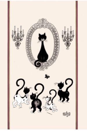 Large tea towel Dubout Portrait de chat Écru 60 X 80
