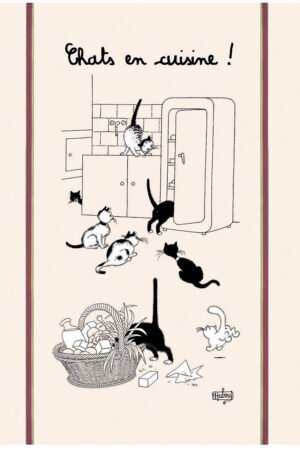 Large tea towel Dubout Chats en cuisine Écru 60 X 80