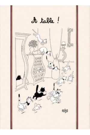Large tea towel Dubout Retour des courses Écru 60 X 80
