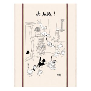 Large tea towel Dubout Retour des courses Écru 60 X 80