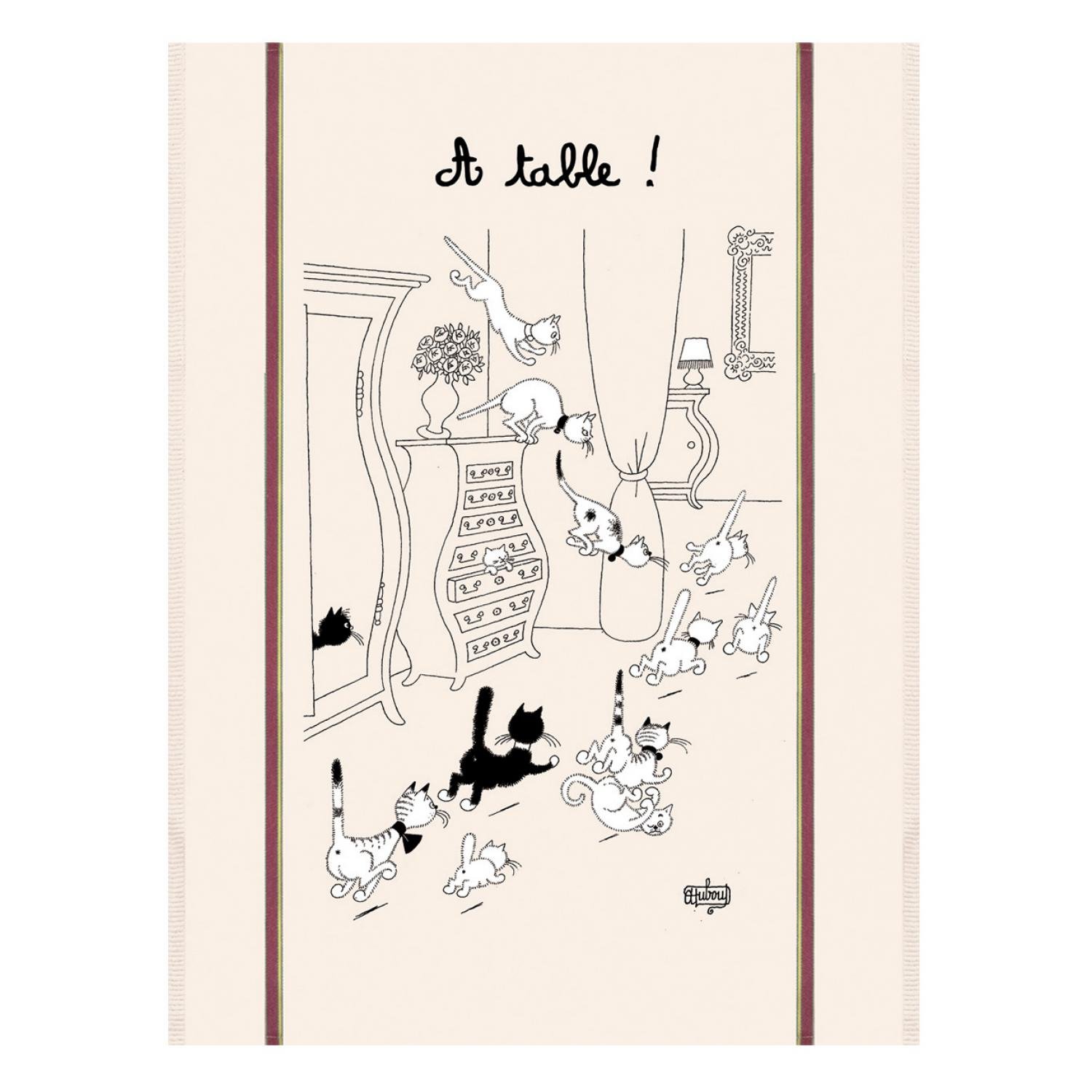 Large tea towel Dubout Retour des courses Écru 60 X 80