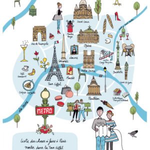 Tea Towel Carte Paris Blanc 48 X 72