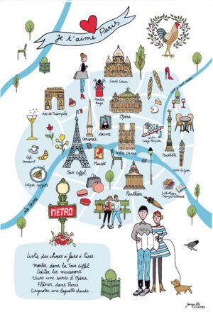 Tea Towel Carte Paris Blanc 48 X 72