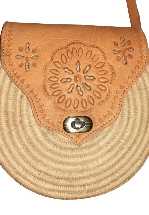 Bolso redondo paja-y cuero