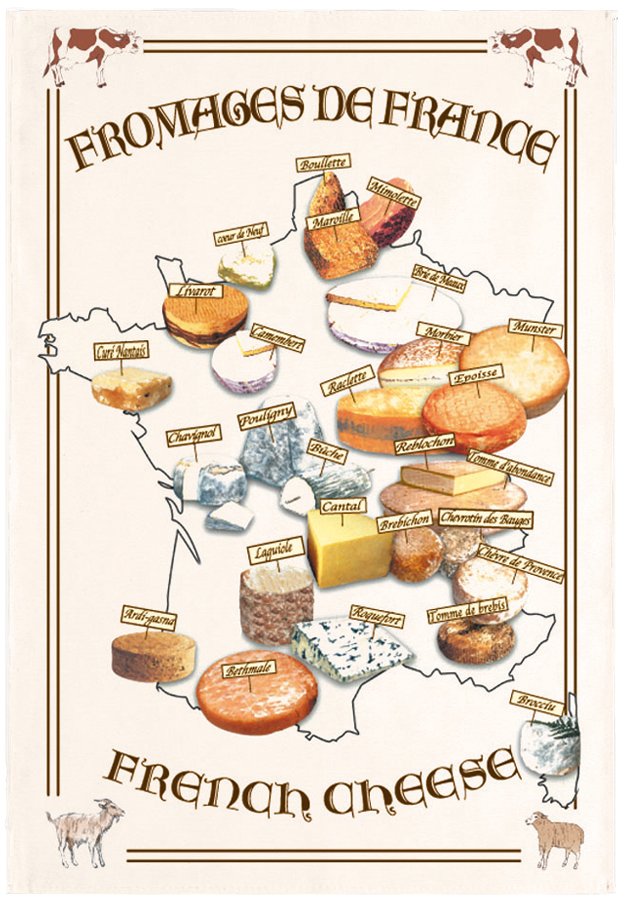 Tea Towel Carte Fromages Écru 72 X 48