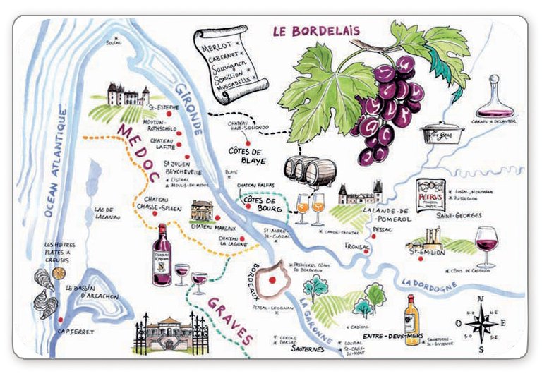 Placemat Set Dessin Vignoble Bordeaux Assortis 45 X 30