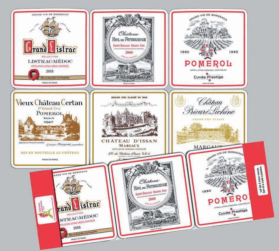 Set of 6 Bordeaux Coasters Assortis 10 X 10