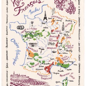 Tea Towel La Carte Des Vins de France Écru 72 X 48