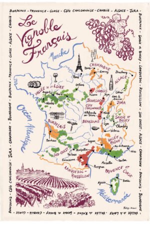Tea Towel La Carte Des Vins de France Écru 72 X 48