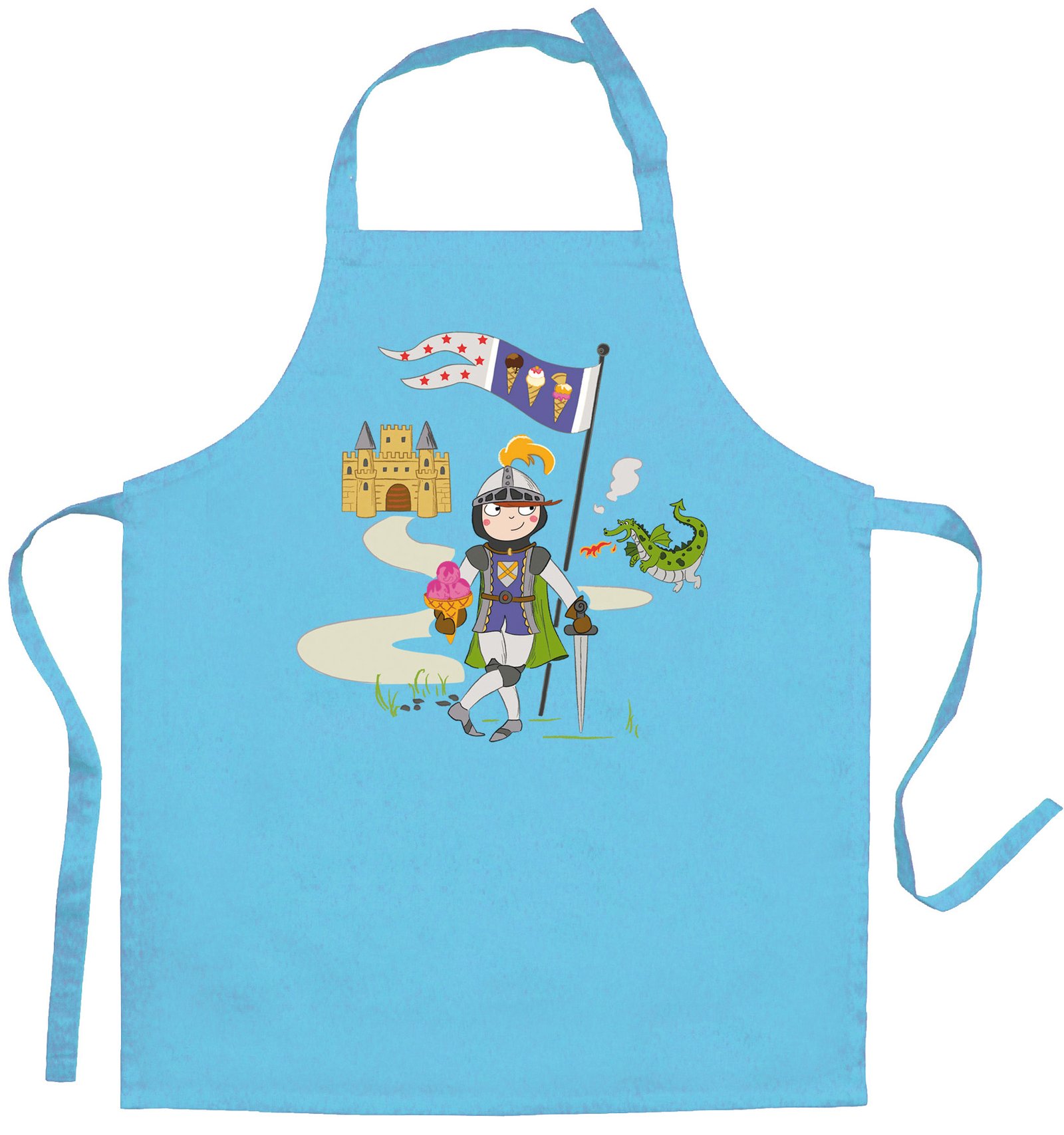 Children's kitchen apron Peps Chevalier et dragon Turquoise 52 X 63