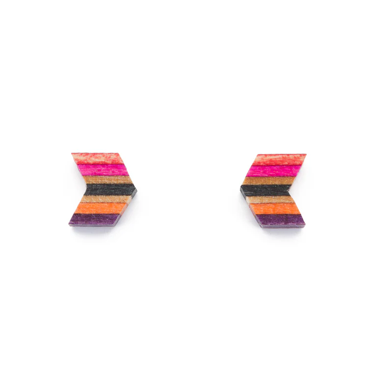 Arrow Colourful Recycled Skateboard Stud Earrings