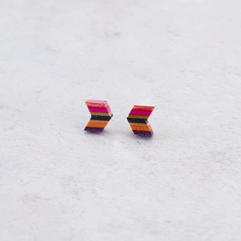 Arrow Colourful Recycled Skateboard Stud Earrings - Image 2