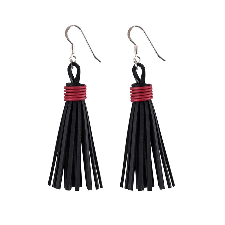 Asante Recycled Rubber Tassel Earrings - Image 3