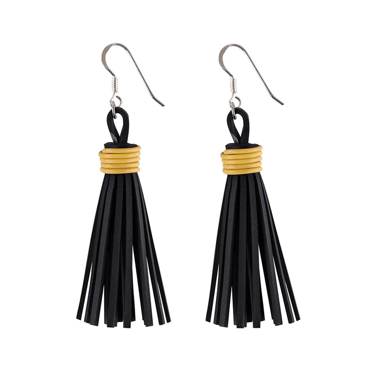 Asante Recycled Rubber Tassel Earrings - Image 2