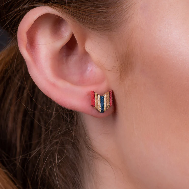 Arrow Colourful Recycled Skateboard Stud Earrings - Image 3