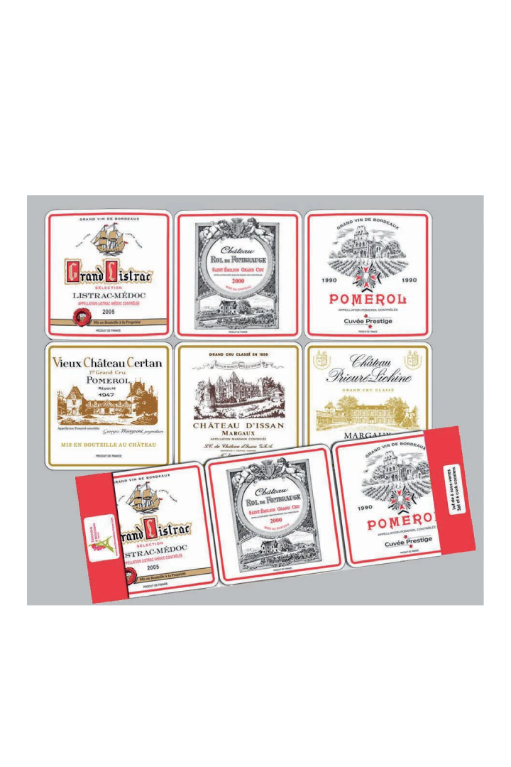 Set of 6 Bordeaux Coasters Assortis 10 X 10