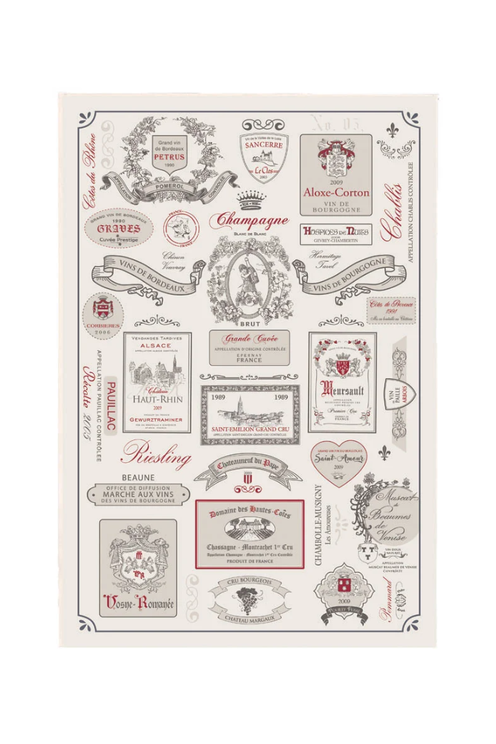 Wine Labels Tea Towel Écru 48 X 72