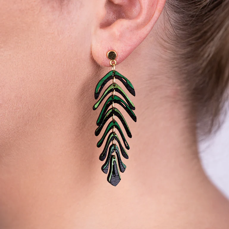 Areca Palm Leaf Reclaimed Rosewood Dangle Earrings - Image 3