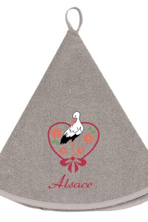 Embroidered Round Hand Towel Cigogne Fleurs Gris Diameter 60