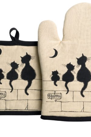 Dubout 3 chats Oven Mitt and Pot Holder Beige 18 X 28