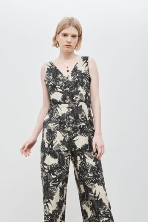 Mariana Gray Raw Print Palm Trees Jumpsuit