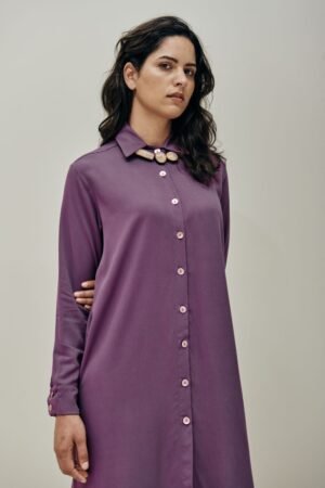 Row Shirt Dress - Eggplant