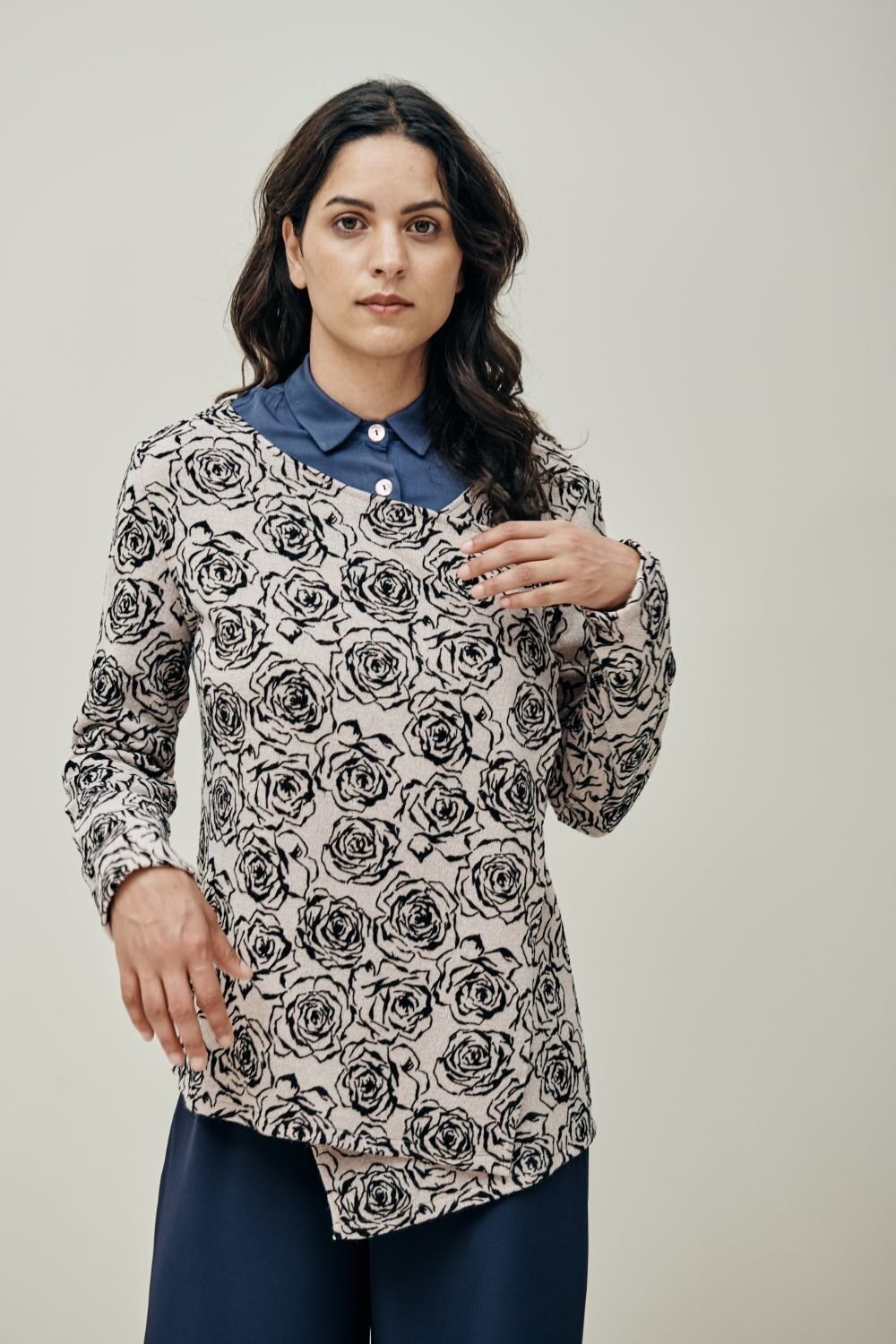 Bowie Cardigan- Flocked Pink on Beige