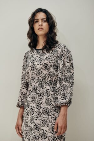 Vestido Lanvin Winter- Rosa Flocada en Beige