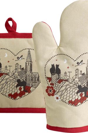 Kitchen Glove Chats Coeur Beige 18 X 28