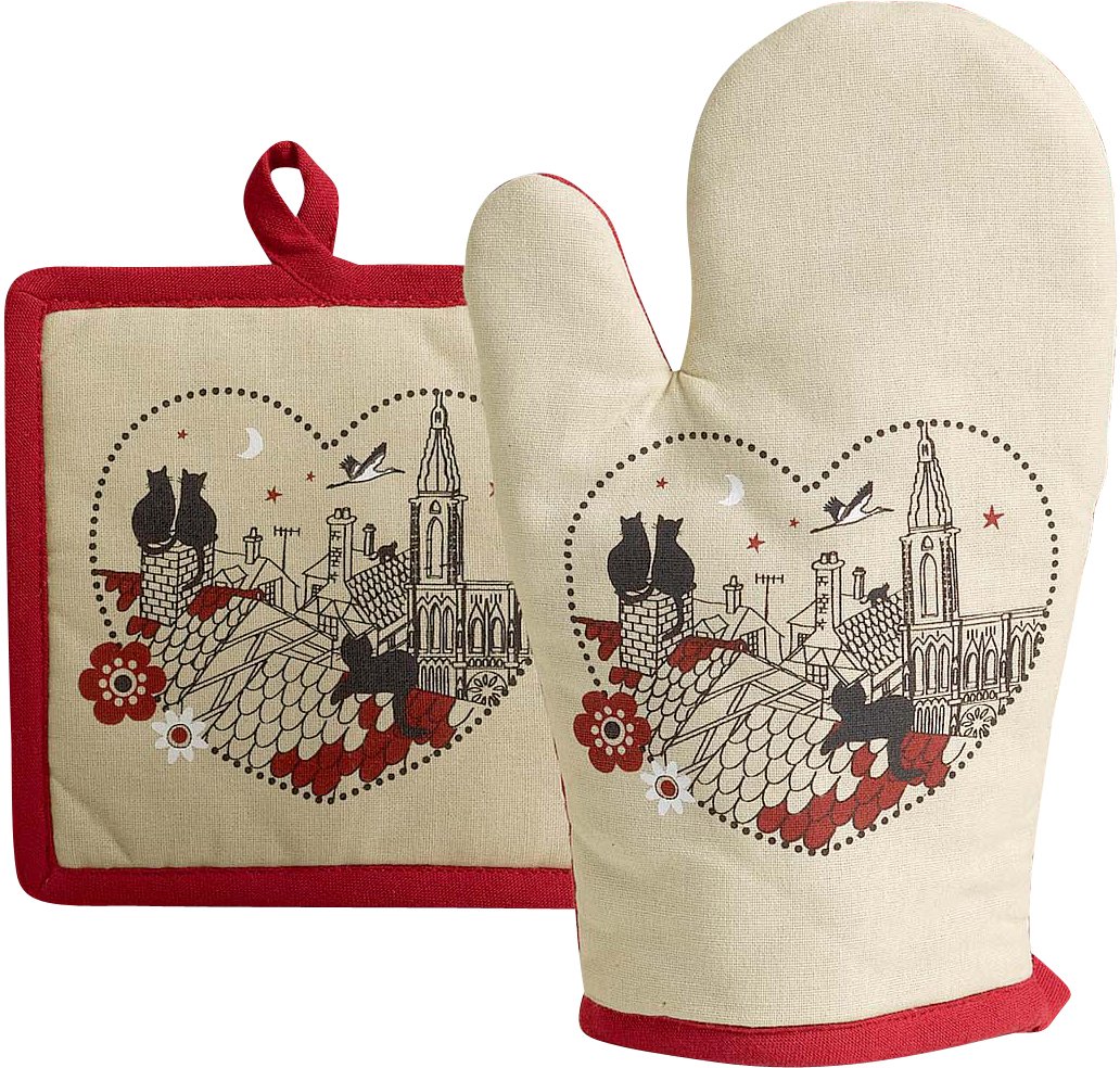 Kitchen Glove Chats Coeur Beige 18 X 28