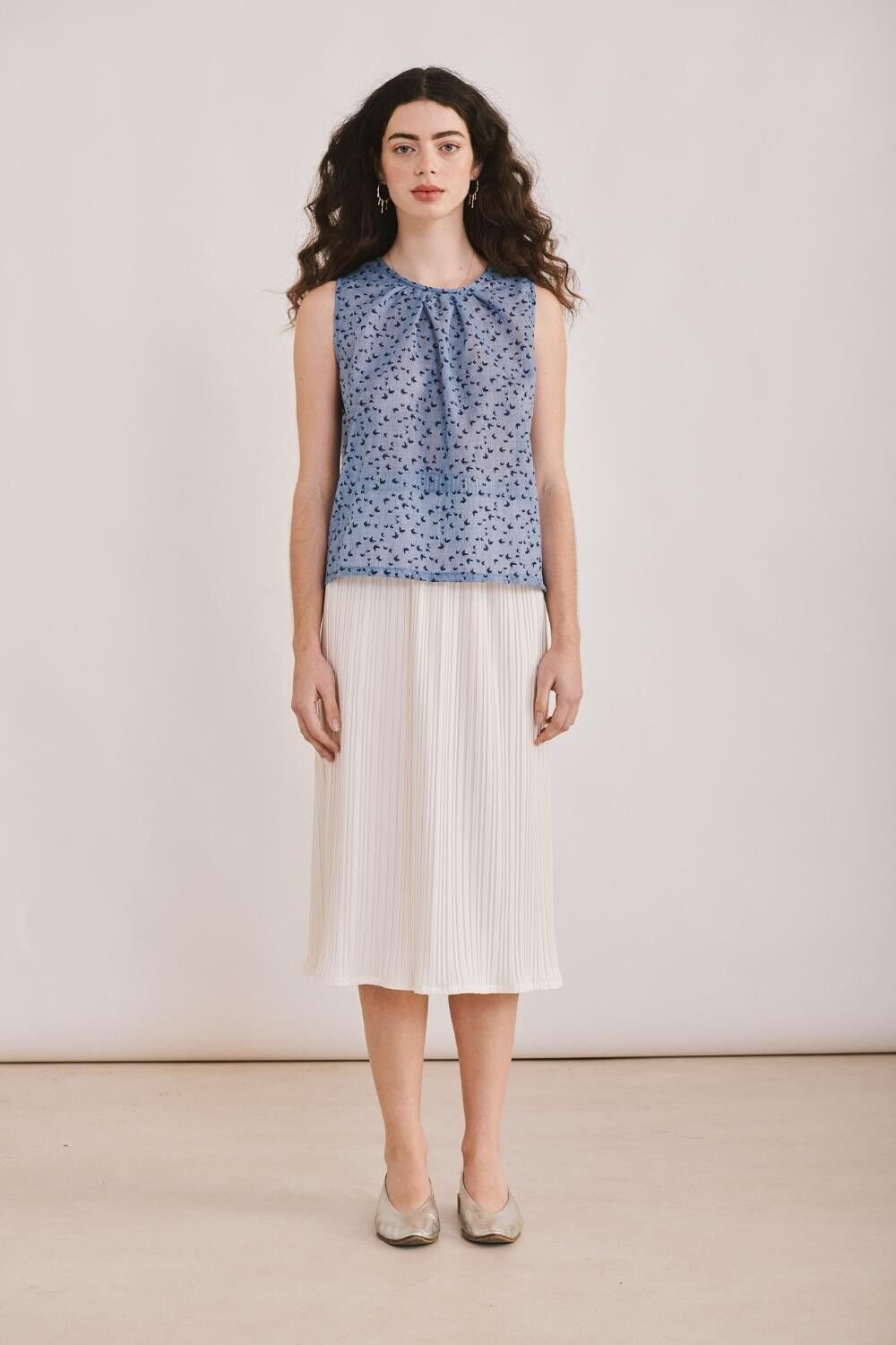 Aura Long Island Top - Blue Butterflies Print