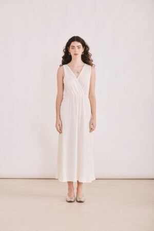 Margarita Dress - Ecru Pleated