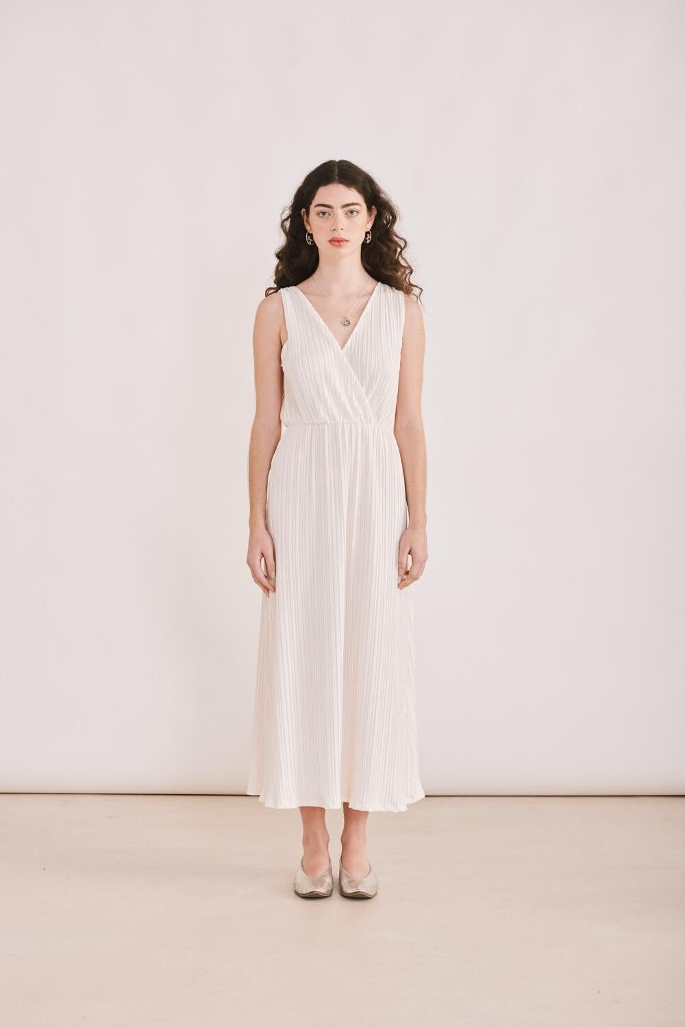 Margarita Dress - Ecru Pleated